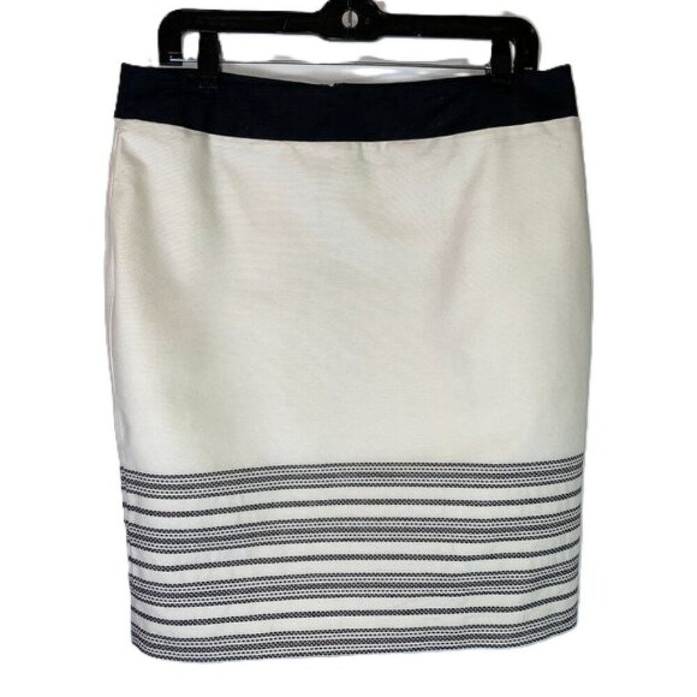Ann Taylor Elegant Cotton Skirt Cream with Black Stripes Size 10